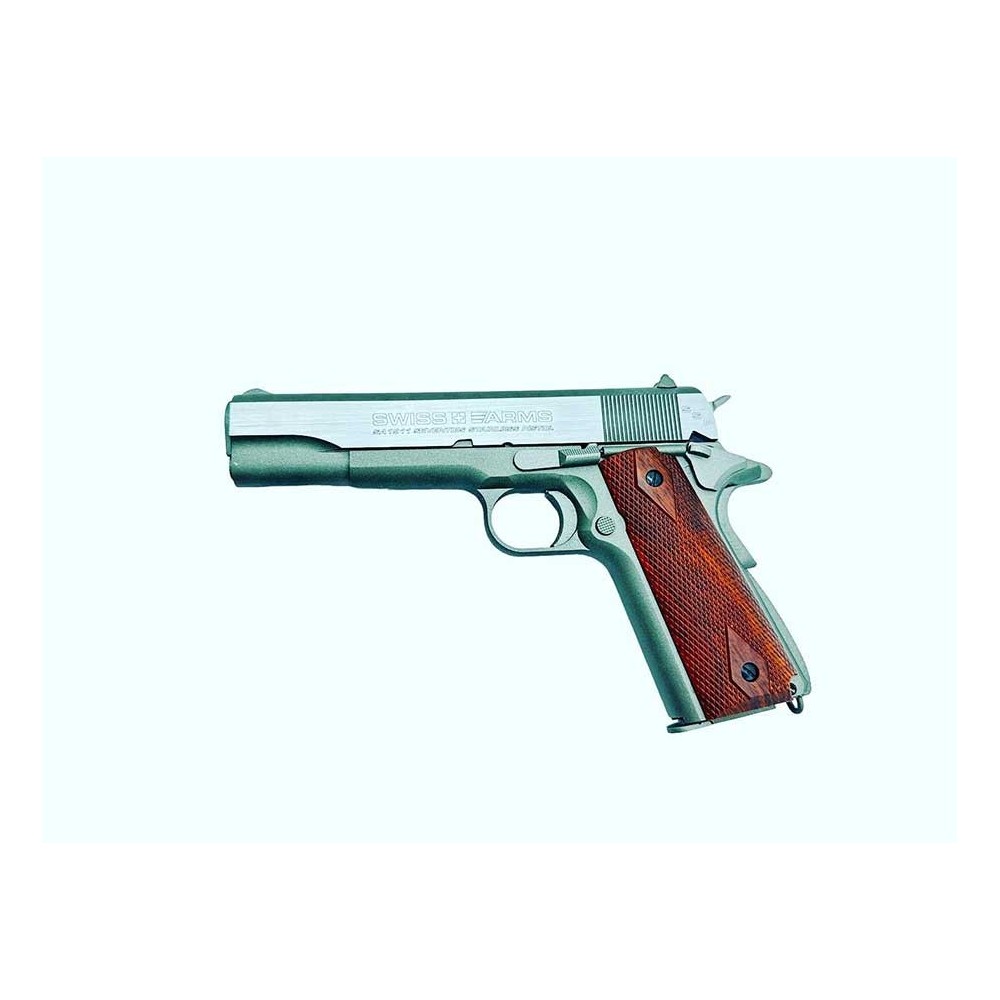 PISTOLA SWISS ARMS P1911 4 5M CO2 PLATA MADERA