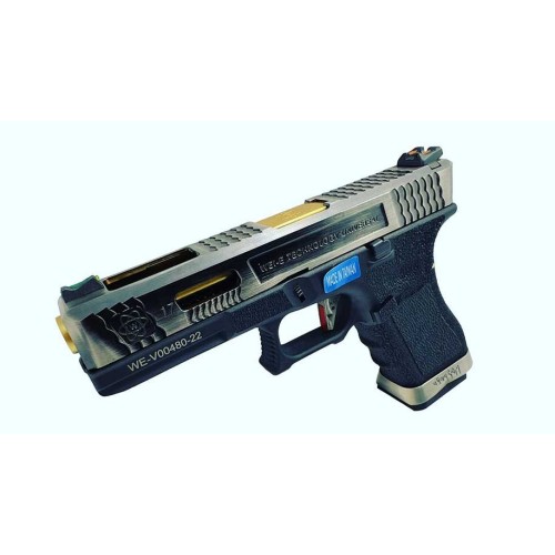 PISTOLA WE GLOCK 17 CUSTOM 3 FULL METAL PLATA