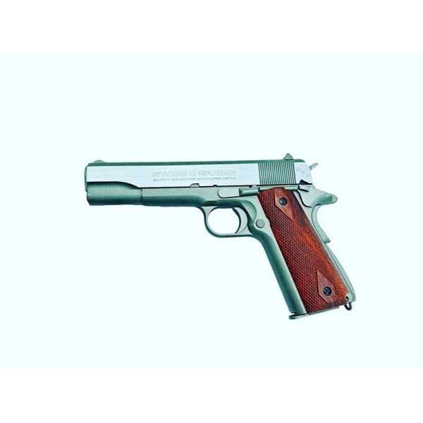 PISTOLA SWISS ARMS P1911 45M CO2 PLATA MADERA