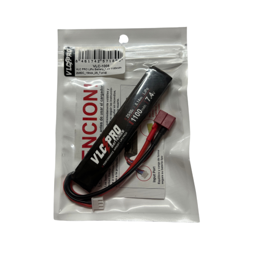 BATERIA VLC PRO LIPO 7.4V 1100MAH 25C/50C 1STICK T-DEAN NEGRA