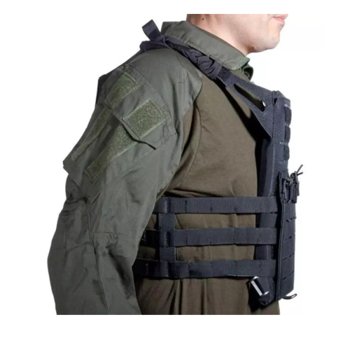 CHALECO PLATE CARRIER CORTE LASER NEGRO V18 + 2 PLACAS DE PROTECCION DUMMY