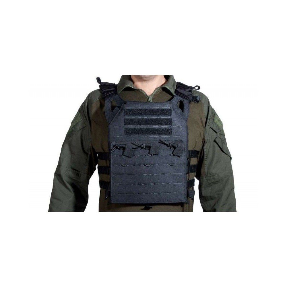 CHALECO PLATE CARRIER CORTE LASER NEGRO V18 + 2 PLACAS DE PROTECCION DUMMY