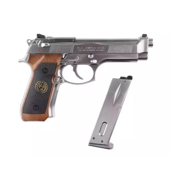 PISTOLA M92 WE PLATA / MADERA GBB