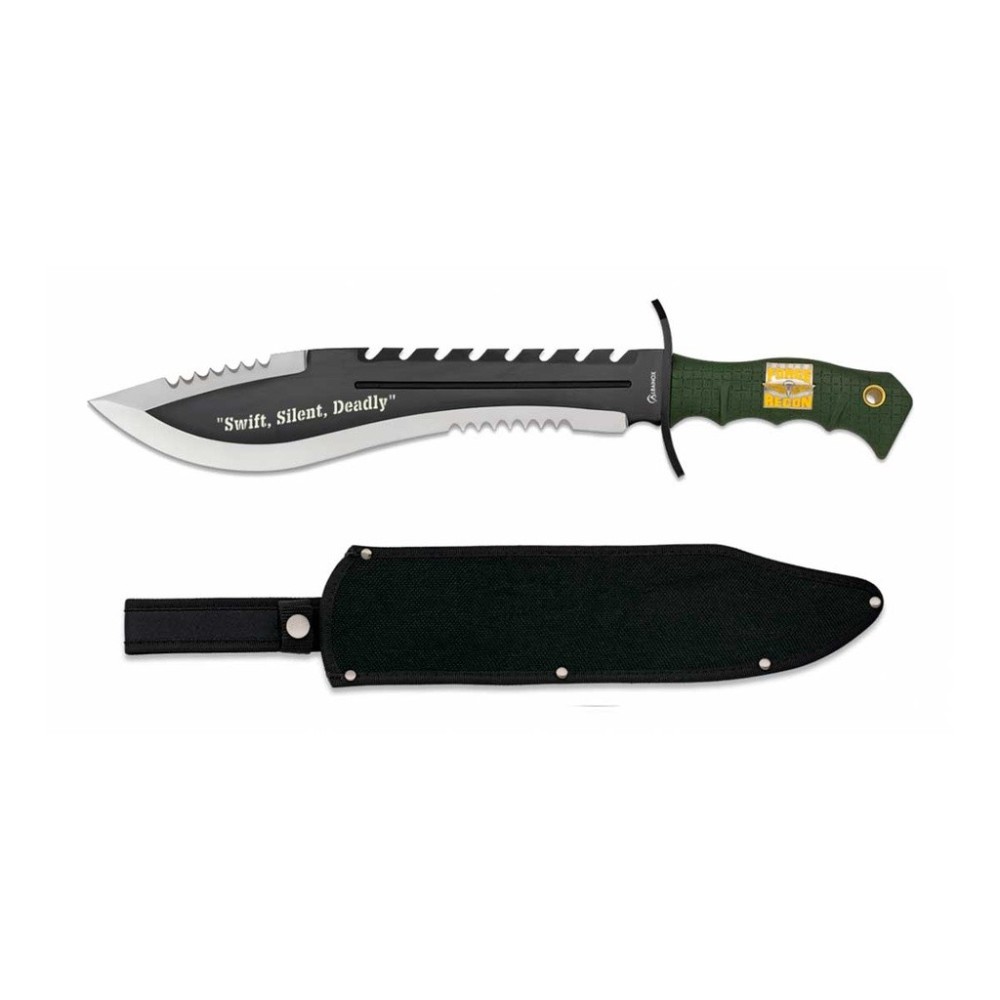 CUCHILLO ALBAINOX SUPERVIVENCIA 29CM NEGRO MANGO VERDE