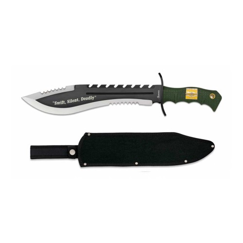 CUCHILLO ALBAINOX SUPERVIVENCIA 29CM NEGRO MANGO VERDE